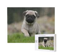 Pug Bokeh Puppy Dogs Lawn Pets Pug,500 Pieces Wooden Jigsaw Family Game Jigsaw Puzzles for Adults Teens Home Decor