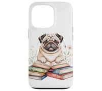 Pug Bookworm Flowers Book Reading Books Chinese Pugs Case for iPhone 13 Pro