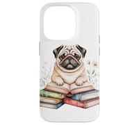 Pug Bookworm Flowers Book Reading Books Chinese Pugs Case for iPhone 14 Pro