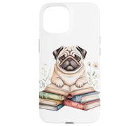 Pug Bookworm Flowers Book Reading Books Chinese Pugs Case for iPhone 15