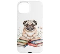 Pug Bookworm Flowers Book Reading Books Chinese Pugs Case for iPhone 15 Plus