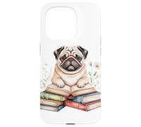 Pug Bookworm Flowers Book Reading Books Chinese Pugs Case for iPhone 15 Pro