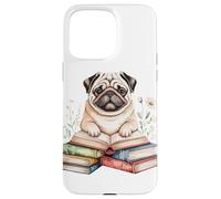 Pug Bookworm Flowers Book Reading Books Chinese Pugs Case for iPhone 15 Pro Max