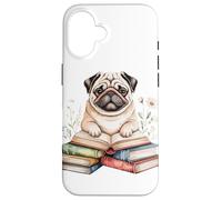 Pug Bookworm Flowers Book Reading Books Chinese Pugs Case for iPhone 16
