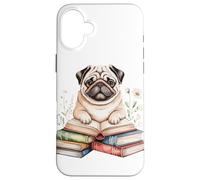 Pug Bookworm Flowers Book Reading Books Chinese Pugs Case for iPhone 16 Plus