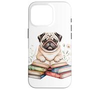 Pug Bookworm Flowers Book Reading Books Chinese Pugs Case for iPhone 16 Pro