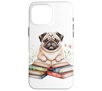 Pug Bookworm Flowers Book Reading Books Chinese Pugs Case for iPhone 16 Pro Max