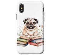 Pug Bookworm Flowers Book Reading Books Chinese Pugs Case for iPhone X/XS