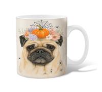 Pug Ceramic Coffee Mug, Halloween Fanciful Pumpkin Flowers Halloween Orange Novelty Work Drinking Mugs with Handle Gift for Friendship Family Colleague Staff Sweetheart Teachers 15 Oz