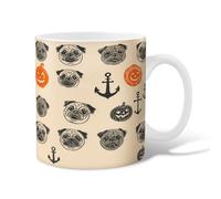 Pug Ceramic Coffee Mug, Halloween Playful Anchors Pumpkin Halloween Orange Novelty Work Drinking Mugs with Handle Gift for Friendship Family Colleague Staff Sweetheart Teachers 15 Oz