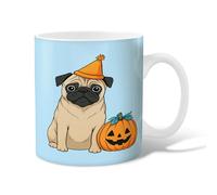 Pug Ceramic Coffee Mug, Halloween Playful Pumpkin Party Hat Halloween Orange Novelty Office Drinking Cup with Handle Gift for Friends Family Lovers Eldership Senior Co-Worker 11 Oz
