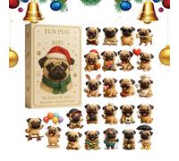 Pug Christmas Arrival 2025-24 Day 2D Acrylic Ornament Countdown Calendar | for Home Tree Wall Window Decor, Cute Dog Lover Presents Idea for Kids Adults Family Holiday Party Decorations