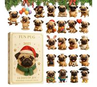 Pug Christmas Calendar Advent - 24 2D Flat Acrylic Pendants for Holiday Countdown, Interactive Home Decor for Entryway, Living Room, Bedroom, Door, Fireplace, Kitchen, Birthday, Seasonal Display