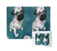 Pug Dark Teal,500 Pieces Wooden Jigsaw Family Game Jigsaw Puzzles for Adults Teens Home Decor