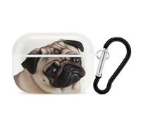 Pug Dog Airpod Pro Case AirPods 2 Case for Women Hard Shell Protective Cover with Carabiner Keychain Compatible with AirPods Case 2nd 1st Generation, Front LED Visible White