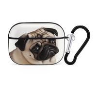Pug Dog Airpod Pro Case AirPods 2 Case for Women Hard Shell Protective Cover with Carabiner Keychain Compatible with AirPods Case 2nd 1st Generation, Front LED Visible Black