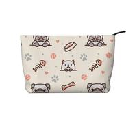 Pug Dog and Cat with Bone, Cosmetic Bag Corduroy Makeup Bag Portable Travel Toiletry Bag