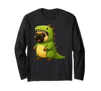 Pug Dog Animal Lover Dinosaur Costume Trex Mom Dad Kids Long Sleeve T-Shirt