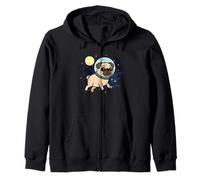 Pug Dog Astronaut Space Animal Lover Moon Mom Dad Kids Zip Hoodie