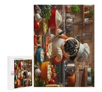 Pug Dog Chef Cooking Funny Wooden Picture Vertical Version Puzzle Wood Jigsaw Creative Gift for Adults And Family Game