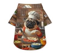 Pug Dog Chef Cooking Pet Shirt Button Up Summer Clothes Breathable T-Shirt for Small Medium Dogs Cats