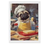 Pug Dog Chef Diamond 5D Painting Kits for Adult Beginners Round Full Drill DIY Wall Art Craft Decor Gift 12"x16"