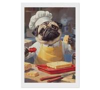 Pug Dog Chef Diamond 5D Painting Kits for Adult Beginners Square Full Drill DIY Wall Art Craft Decor Gift 8"x12"