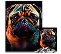 Pug Dog Drawn Jigsaw Puzzles 1000 Pieces for Adults Wooden Jigsaw Puzzles for Adults Perfect for Family Fun on Christmas Thanksgiving BirthdaysEaster 1000 PCS(75x50cm)