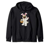 Pug Dog Dressed As Easter Bunny Funny Cute Boys Girls Zip Hoodie