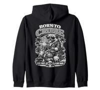 Pug dog drinking ice coffee on a motorbike DIGOR retro Zip Hoodie