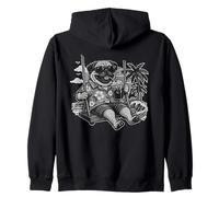Pug dog drinking ice coffee on a swing b&w DIGOR cool Zip Hoodie