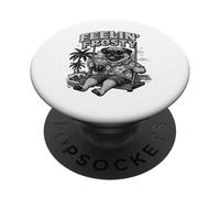 Pug dog drinking ice coffee on a swing b&w DIGOR funny PopSockets Adhesive PopGrip