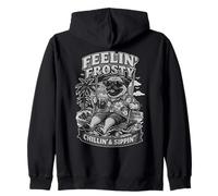 Pug dog drinking ice coffee on a swing b&w DIGOR Zip Hoodie