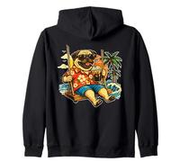 Pug dog drinking ice coffee on a swing DIGOR cool Zip Hoodie