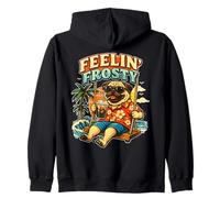 Pug dog drinking ice coffee on a swing DIGOR funny Zip Hoodie
