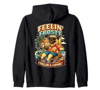 Pug dog drinking ice coffee on a swing DIGOR Zip Hoodie