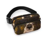 Pug Dog Fanny Pack for Women Men Waist Bag Belt Bag Adjustable Casual Bag for Travel Sports Hiking, white, 7.9x5.1inches