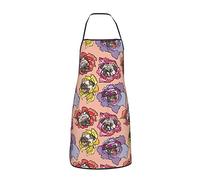 Pug Dog Flower Colorful Pink Apron for Women Men Teen with Pockets Aprons for Cooking Chef Kitchen BBQ