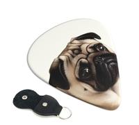 Pug Dog Guitar Picks 6 Pack with Leather Guitar Pick Holder Keychain, Plectrum Key Fob Cases Bag, Abstract Art Plectrum for Acoustic Electric Guitar, Ukulele 0.71mm