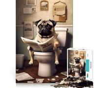 Pug Dog on The Toilet Jigsaw Puzzles for Adults1000 Piece Strengthen Memory Home Activity Clean Edge Festive Gift (38x52cm)