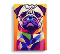 Pug Dog Painting Geometric Vol.2 Canvas Print | Gallery Wrapped 30mm Frame Wall Art | 30x20 inches | Ready to Hang | Modern Animals Picture | Living Room Bedroom Lounge Office