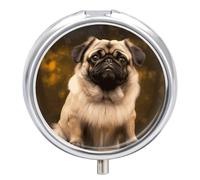 Pug Dog Pill Box Round Portable Small Pill Case Waterproof Travel Pill Box Organizer for Pocket Purse and Daily Convenience