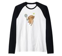Pug Dog Plays Tennis Raglan Baseball Tee