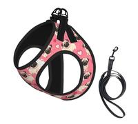 Pug Dog Print Reflective Pet Leash Vest For Small Dogs & Cats, Adjustable Outdoor Walking Hiking Vest