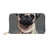 Pug Dog Printed Leather Wallet for Men Women, Long Clutch Handbag with 12 Card Holder and 3 Money Clip