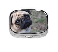 Pug Dog Printed,Meta Pill Box 2 Compartment Medicine Case,Portable Organizer,Rectangle Meta Portable Organizer Pill Box 3 Compartment Medicine Case