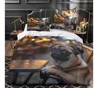 Pug dog sitting 3D Printing Duvet Cover 3pcs Microfiber Easy Care Bedroom Decor Café evening ambiance Comforter Cover 2 Pillowcases Hidden Zipper Breathable Kids & Teens Super king（260x220cm）