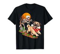 Pug Dog Stealing Bone from Skeleton Halloween T-Shirt