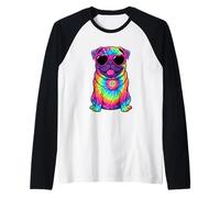 Pug Dog Tie Dye Art Raglan Baseball Tee