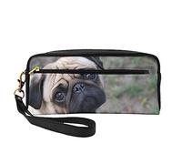 Pug Dog Travel Makeup Bag with Handle Strap - Soft and Versatile Pu Leather Portable Cosmetic Organizer Bag for Ladies Girls Gifts